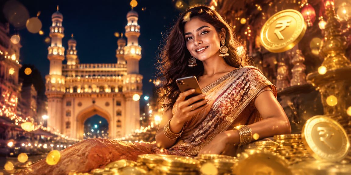 Hyderabad night scene with focus on live casino players making deposits via mobile payments