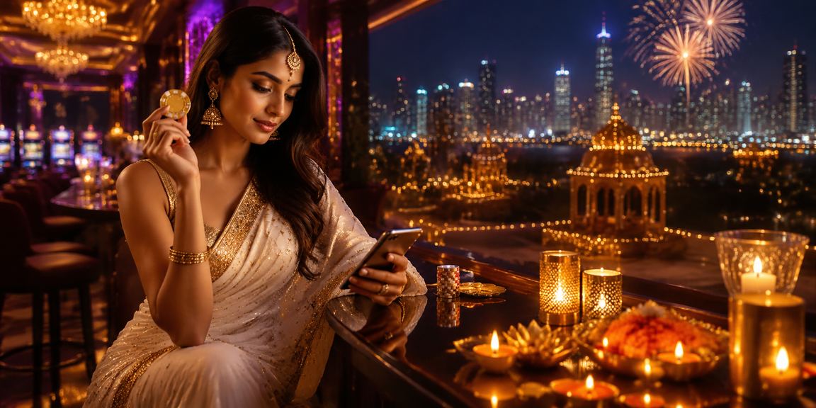 Indian woman playing live casino games on mobile in scenic Bandra, Mumbai