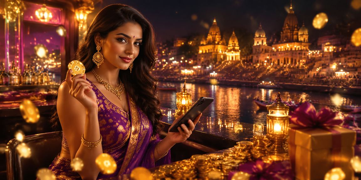Indian sports fan enjoying mobile betting by riverside in Varanasi